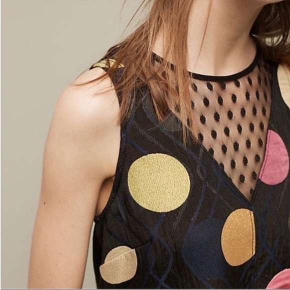 Anthropologie Maeve Jacquard Mesh Polka Dot Shift Dress - Picture 2 of 12